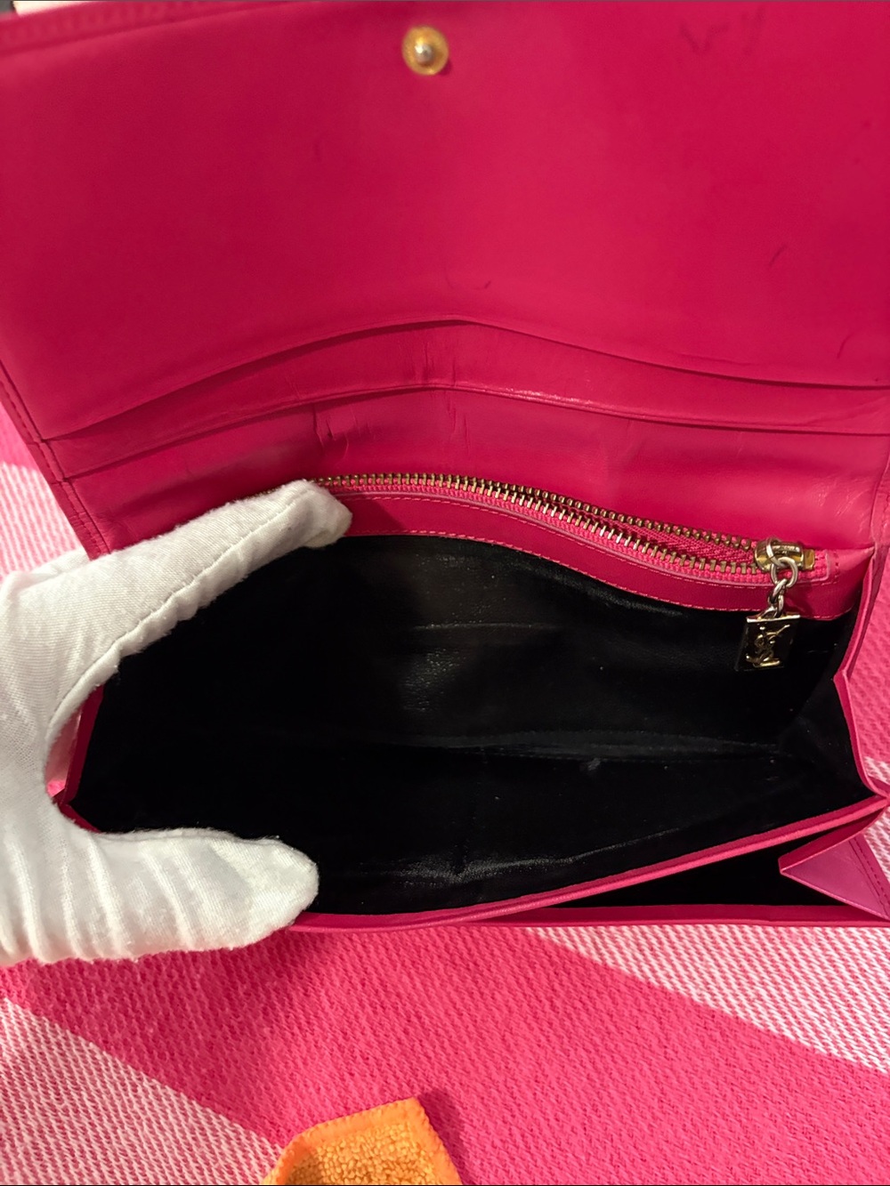 Saint Laurent Embossed Monogram Leather Clutch - Fuchsia - Picture 9 of 11